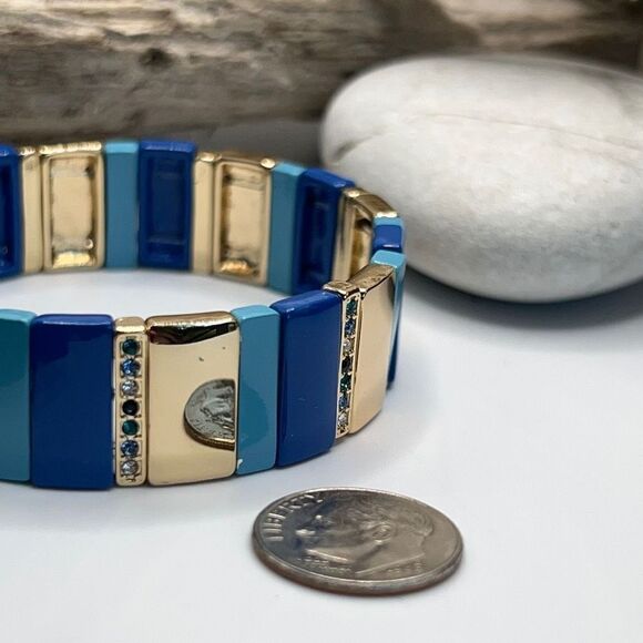 LAUNDRY Shelli Segal Gold Blue Stretch Bracelet - Picture 12 of 13